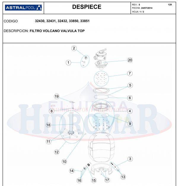 Recambio Filtro Volcano Valvula Top Astralpool