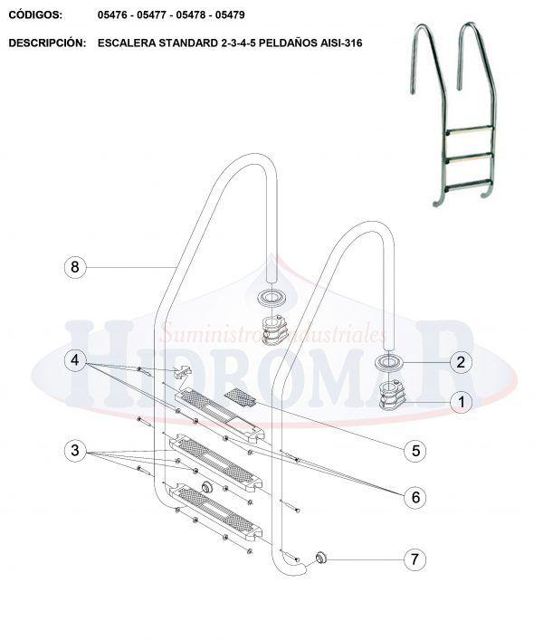 Recambio Escalera Standard 2A8 Peldaños Aisi-316