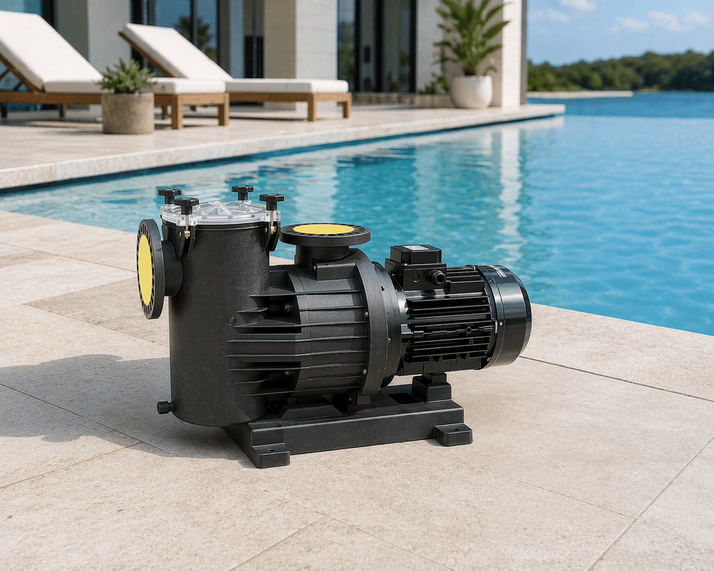 bomba piscina Saci Magnus instalada en piscina moderna