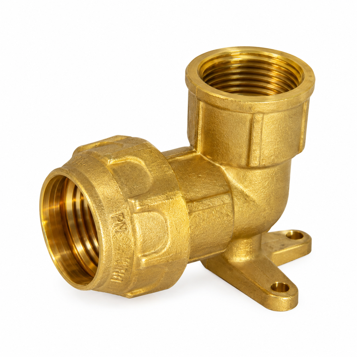 Codo placa PE latón de 90° para tuberías de polietileno y conexiones de latón